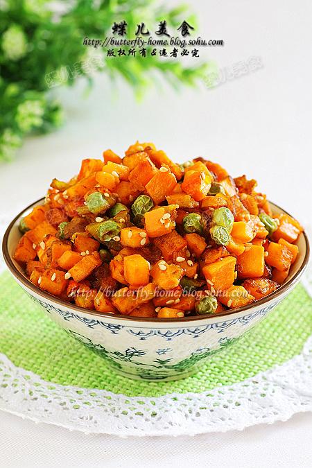 香煎地瓜豌豆粒的做法(减肥的甜美小零食儿)