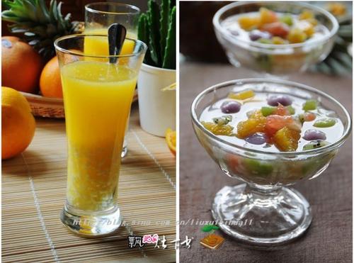 酒酿珍珠圆子杂果捞和酒酿凤梨香橙果汁的做法(甜品)